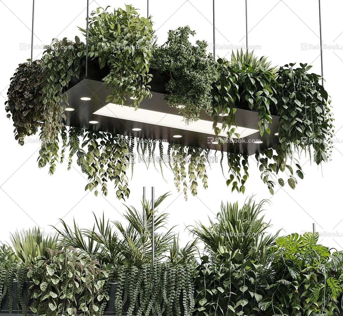 Modern chandelier green plant hanging basket 3d model