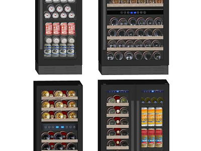 Modern Wine Cooler with Glass Door Shelves for Wine Bottles and Beer Cans 3d model