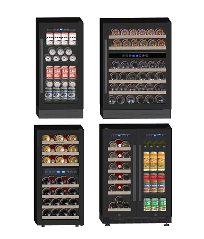 Modern Wine Cooler with Glass Door Shelves for Wine Bottles and Beer Cans 3d model