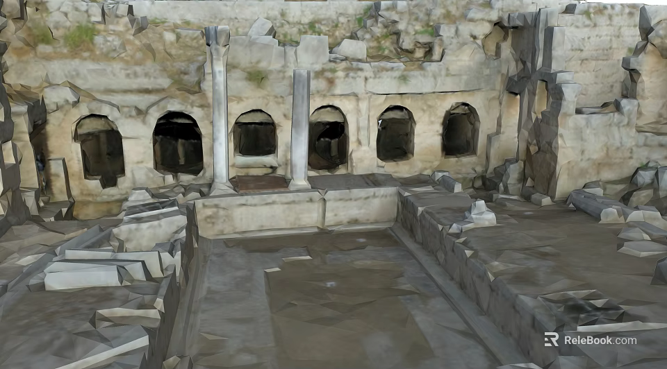 Ancient Roman Ruins With Stone Arches Columns And Scattered Stone Blocks As Historical Site 3d model 
