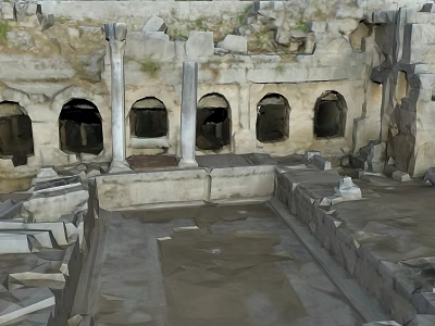 Ancient Roman Ruins With Stone Arches Columns And Scattered Stone Blocks As Historical Site 3d model