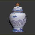 Dragon Design On Blue And White Porcelain Jar With Orange Top Ornament