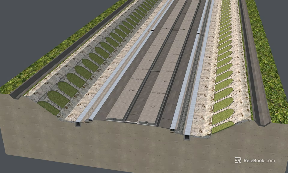 Road Infrastructure With Multiple Lanes Green Belts And Structured Pavement Design 3d model 