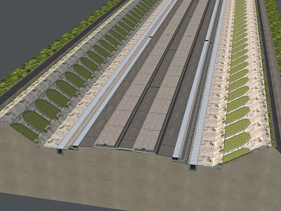 Road Infrastructure With Multiple Lanes Green Belts And Structured Pavement Design 3d model