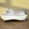 Cute Cat Shaped Public Chair With Smiling Face Striped Tail On Wooden Floor Yellow Wall