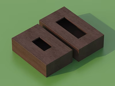 Two Wooden Decorative Ornament Blocks with Rectangular Grooves on Green Background 3d model