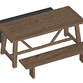 Rustic Wooden Table and Bench Set with X Shaped Legs for Outdoor Dining Use