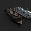 Vintage Weathered Ship and Modern White Blue Passenger Ship with Upper Deck Designs