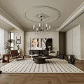 Elegant French Style Open Living And Dining Room Interior With Exquisite Decor And Cozy Furniture