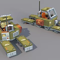 Green Military Vehicle Model With Multiple Wheels Cargo Boxes And Cockpit 3d model