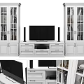White Modern TV Stand With Glass Front Cabinets Drawers And Speakers