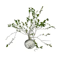 Decorative Marble Vase With Green Branches And Fresh Leaves For Interior 3d model