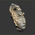 Man Head Sculpture Featuring Intricate Bird Ornament and Artistic Carved Details