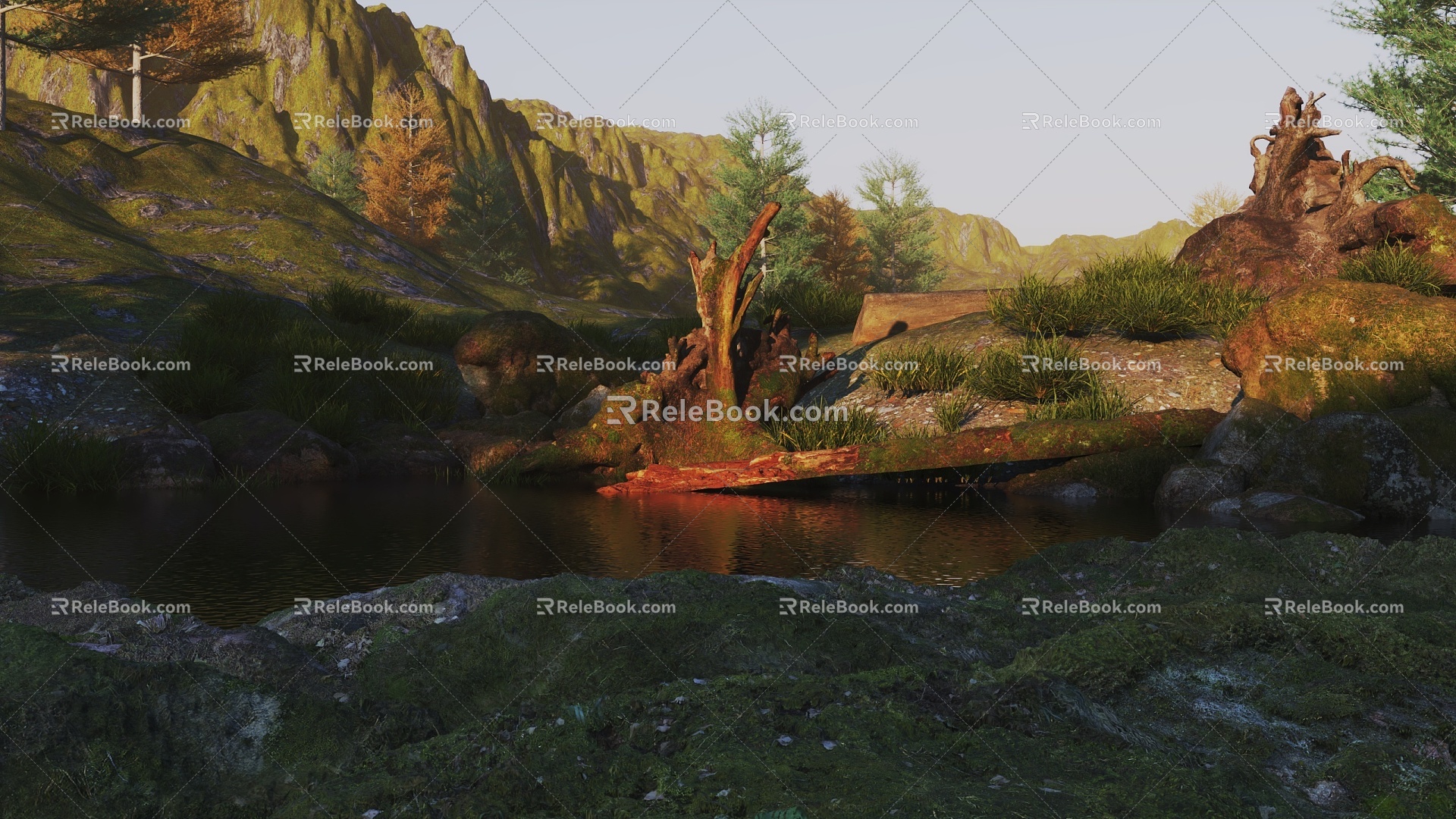 Rivers Stream Waterside Watershore Wetland Park Landscape Close-up Mountain Tidal Flat Reservoir Lake Corner 3d model