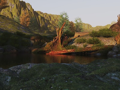 Rivers Stream Waterside Watershore Wetland Park Landscape Close-up Mountain Tidal Flat Reservoir Lake Corner 3d model