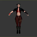 3D Female Character Wearing Beret Black Coat Red Crop Top Plaid Pants Black Boots Gloves