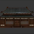 Detailed Traditional Chinese Ancient Architecture Model with Green Tile Roof and Wooden Carvings