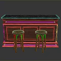 Wooden Shoe Cabinet With Black Countertop And Yellow LED Lighting Design For Home