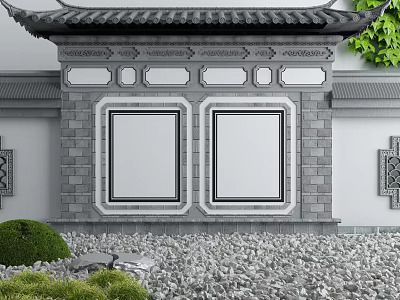 Chinese style landscape wall garden landscape archway 3d model
