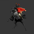 Military Soldier In Green Uniform Riding Rearing Gray Horse With Decorative Saddle Pad