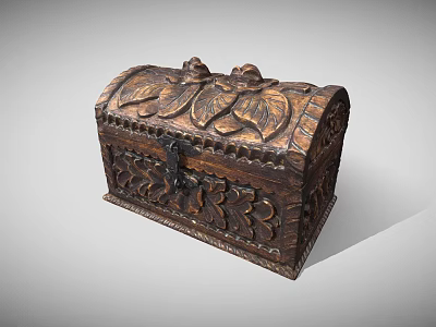 Intricate Hand Carved Wooden Chest With Leaf And Floral Carving Details Design 3d model