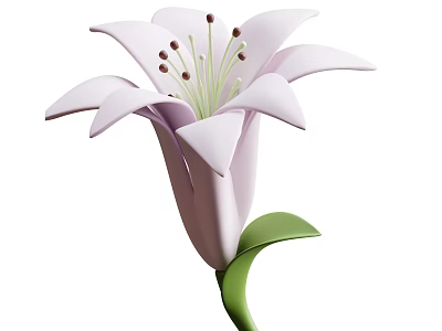 Beautiful Lily Flower with Delicate Petals Stamens and Green Stem Leaf 3d model