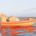 Orange Small Yacht on Rippled Water with Comfortable Seats and Control Console 3d model