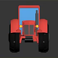 Red Tractor 3D Model With Blue Cab And Large Black Wheels