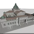 Classical Office Building With Green Dome Arched Windows Columns And Symmetrical Design 3d model