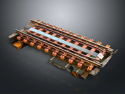 Train Railway Track Structure With Metal Rails Concrete Sleepers And Fasteners 3d model