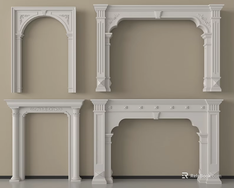 Various Styles Of White Decorative Architectural Components With Carved Details And Arched Structures 3d model 