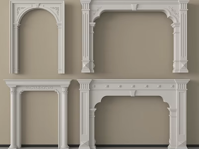 Various Styles Of White Decorative Architectural Components With Carved Details And Arched Structures 3d model