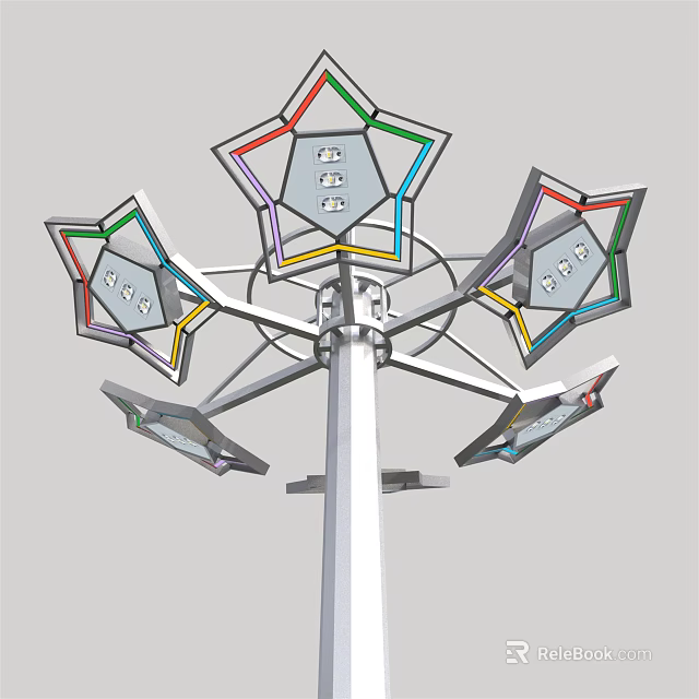Star Shaped Outdoor Light With Multiple Colored Frames And Metallic Pole Structure 3d model 