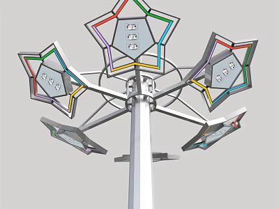 Star Shaped Outdoor Light With Multiple Colored Frames And Metallic Pole Structure 3d model