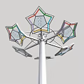 Star Shaped Outdoor Light With Multiple Colored Frames And Metallic Pole Structure