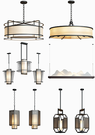 New Chinese shaped chandelier 3d model