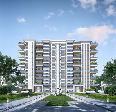 Modern High Rise Apartment Building Exterior Design With Balconies And Lush Greenery 3d model