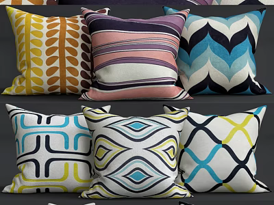 Colorful Geometric Pattern Throw Pillows With Vibrant Yellow Brown Pink Blue Tones 3d model