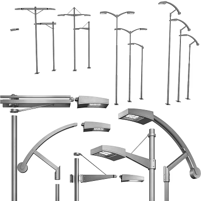 Stylish Outdoor Lights With Various Modern Pole Structures For Street And Garden Use 3d model