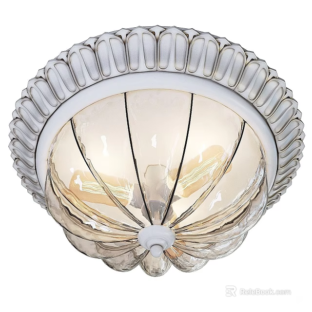 Elegant Decorative Flush Mount Ceiling Light With Glass Shade And Wave Pattern Design 3d model