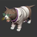Adorable Brown And White Cat Wearing White Coat Purple Bow Tie And Glasses