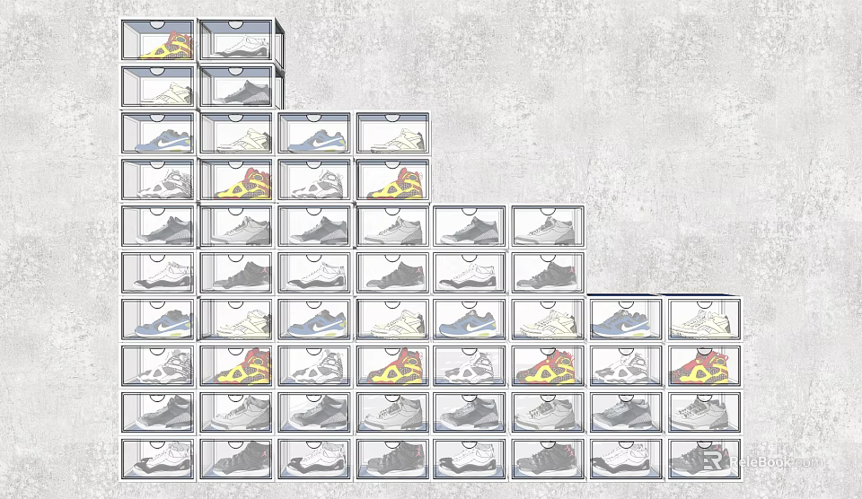 Modern Shoe Cabinet With Multiple Layers Open Compartments And Neatly Arranged Shoes 3d model 