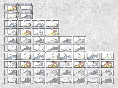 Modern Shoe Cabinet With Multiple Layers Open Compartments And Neatly Arranged Shoes 3d model