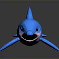 3D Blue Dolphin Toy Figure With Glossy Finish And Pink Underbelly On Dark Surface