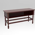 Dark Brown Wooden Office Desk With Rectangular Top And Decorative Legs