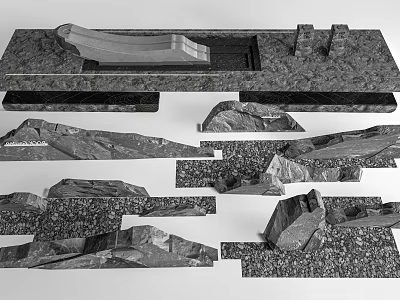 Variety of Natural Stone and Wood Materials with Textured Slabs Blocks and Samples 3d model
