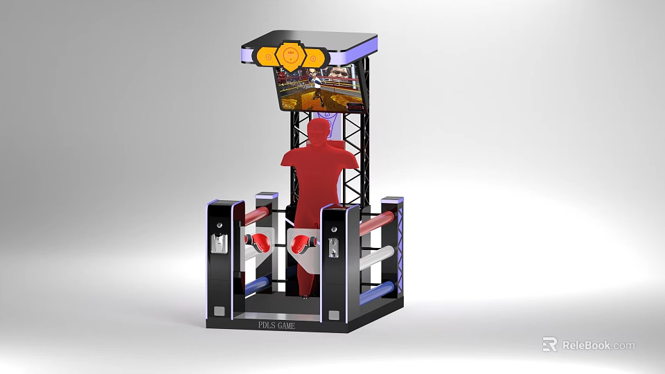 Interactive Arcade Entertainment Machine With Human Silhouette Screen And Punch Controllers 3d model