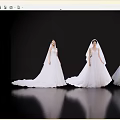 Three Women In White Wedding Dresses Standing Against Black Background With Floor Reflections