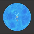 Game Movie Character Fishing On Small Boat In Blue Water With Seagulls And Shark Fin