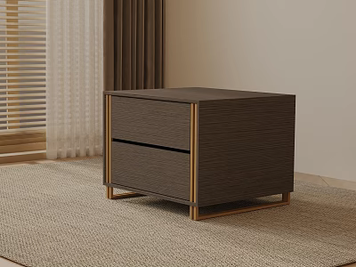 Modern Wooden Side Table With Two Drawers And Metal Legs On Rug 3d model